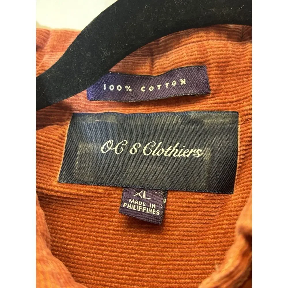 OC 8 Clothiers Size XL Men's Long Sleeve Orange‎ Heavy Button Up Shirt C29
